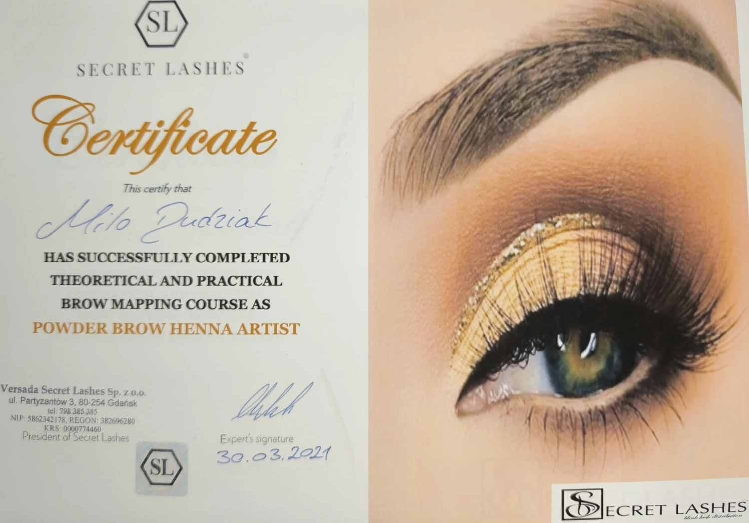 Milos Beauty Oasis - Milo Dudziak Zertifikat Augenbrauen-Mapping