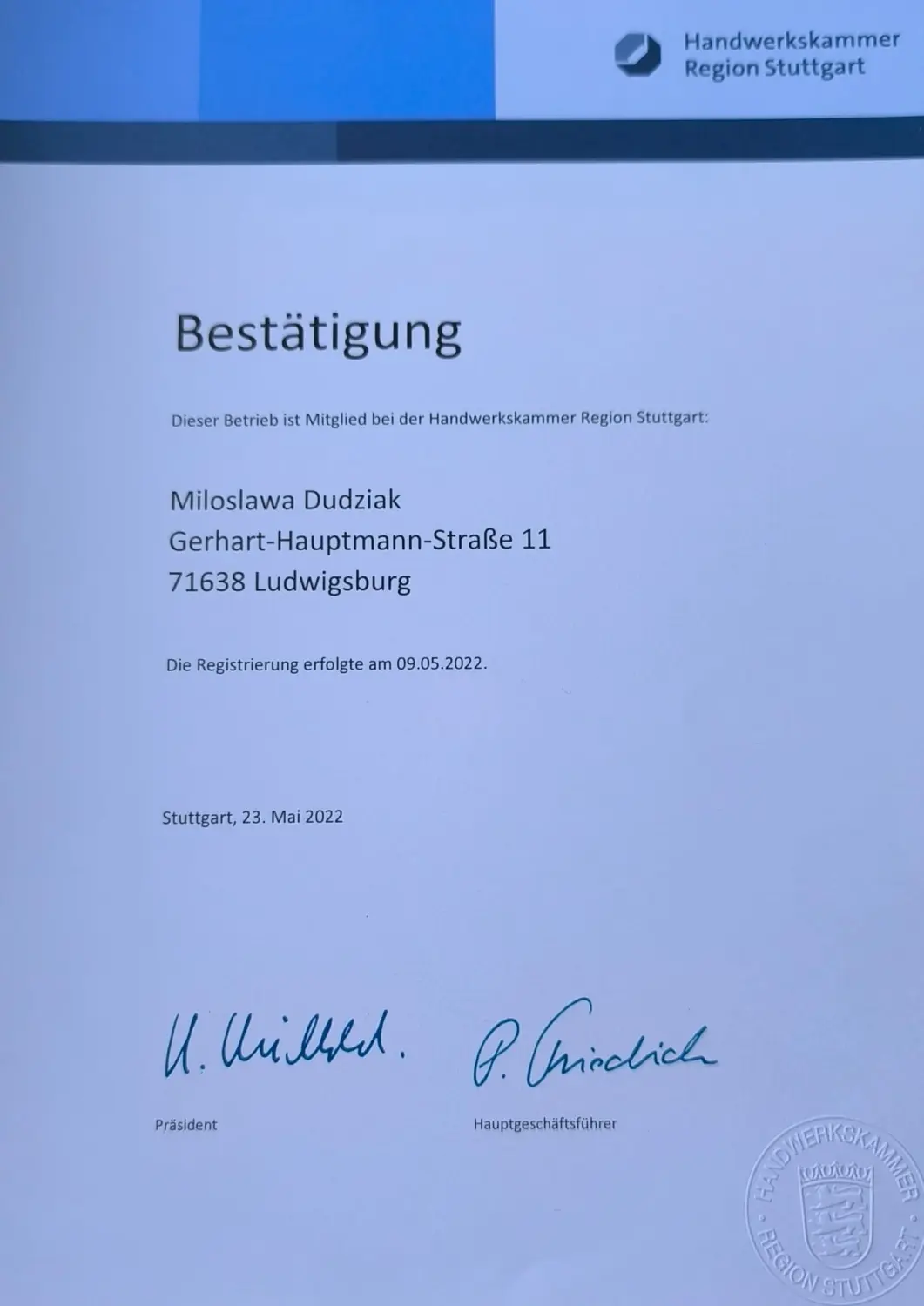 Milos Beauty Oasis - Milo Dudziak Zertifikat 