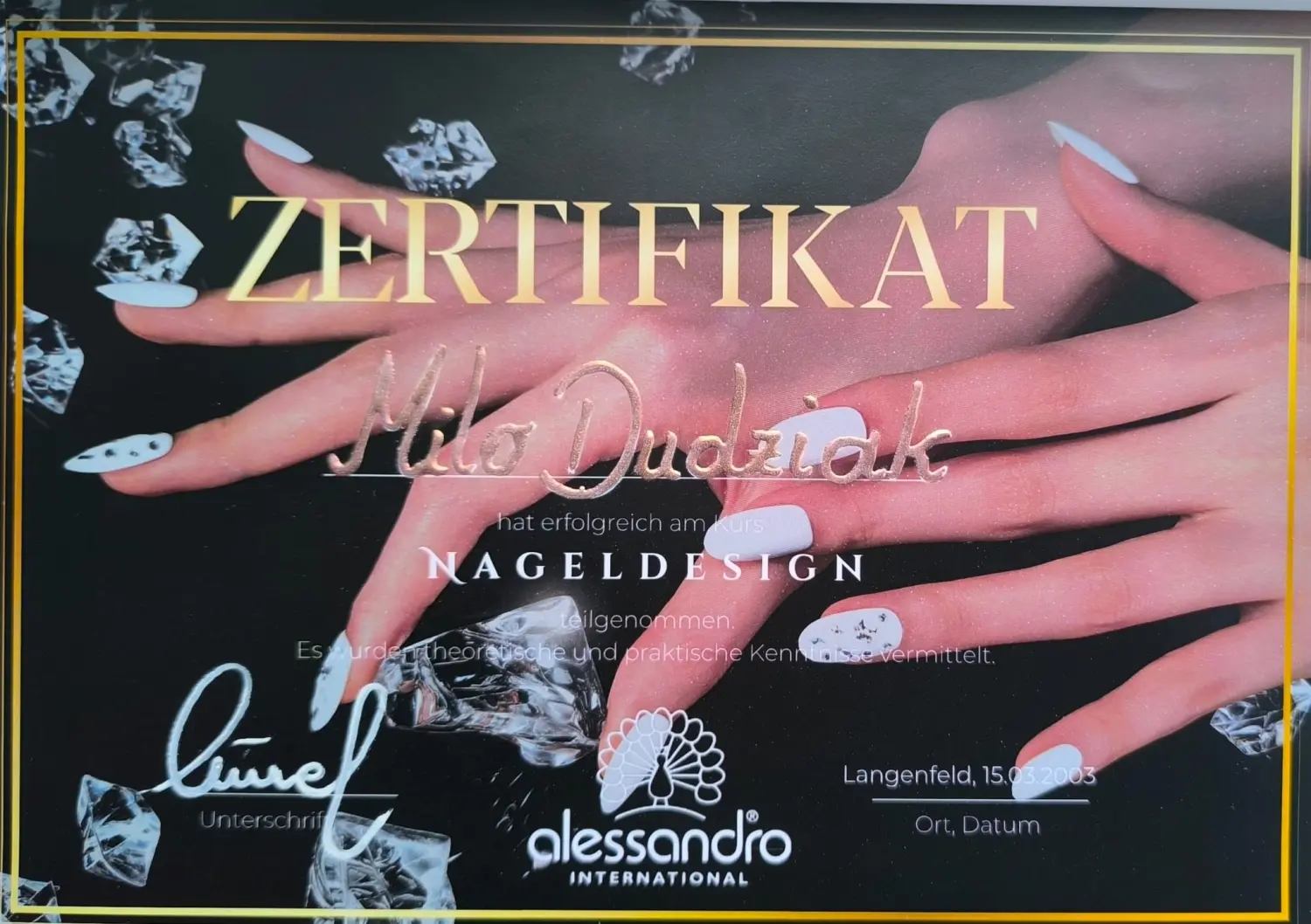 Milos Beauty Oasis - Zertifikat für Nageldesign