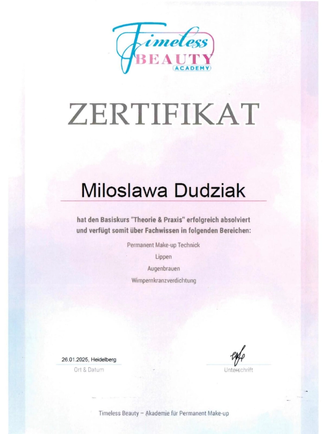 Milos Beauty Oasis - Milo Dudziak Zertifikat Augenbrauen-Mapping