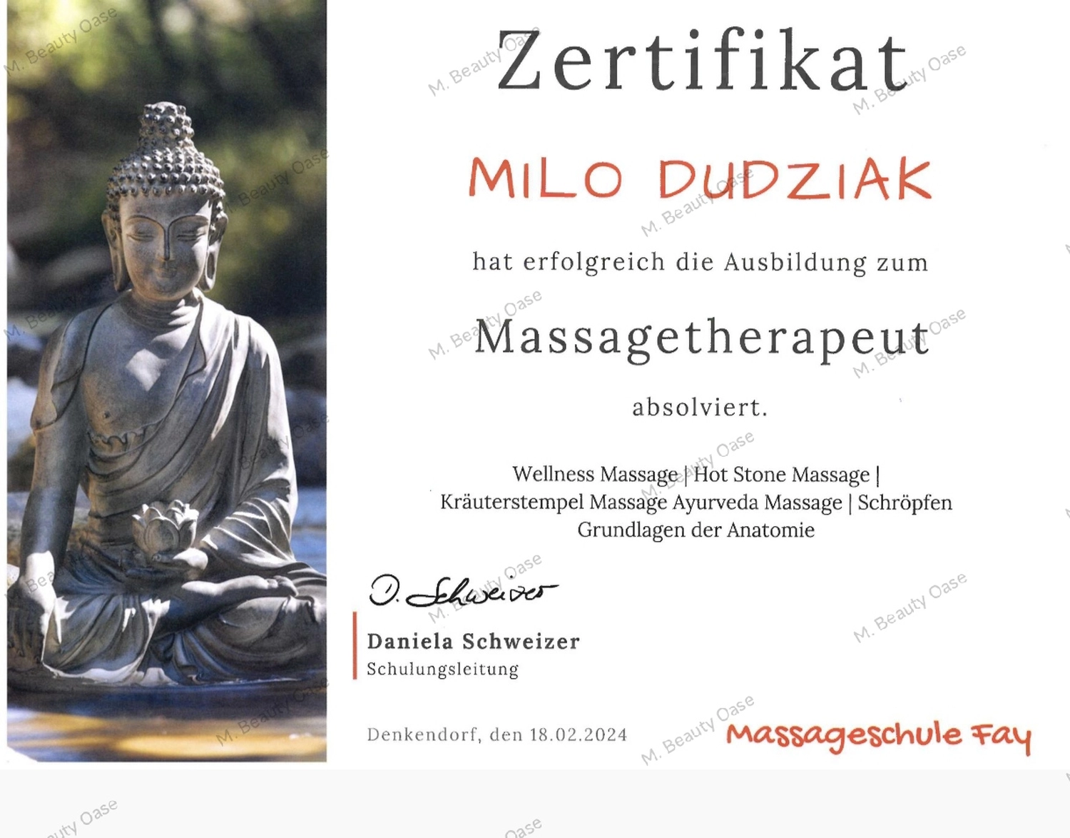 Milos Beauty Oasis - Milo Dudziak Zertifikat Augenbrauen-Mapping