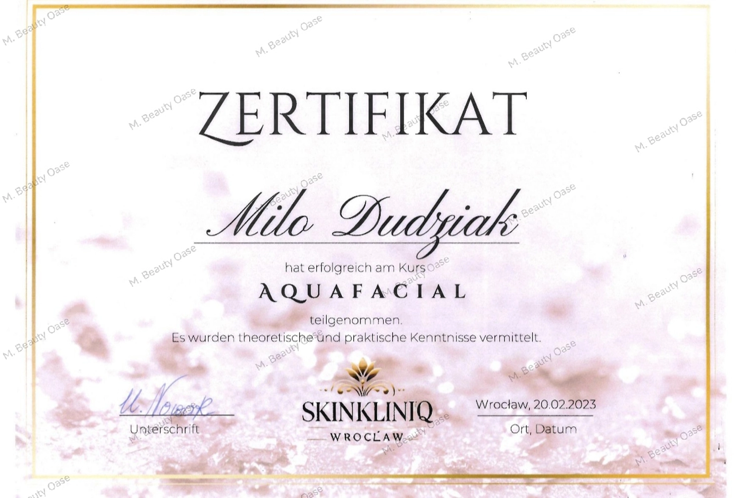 Milos Beauty Oasis - Milo Dudziak Zertifikat Augenbrauen-Mapping