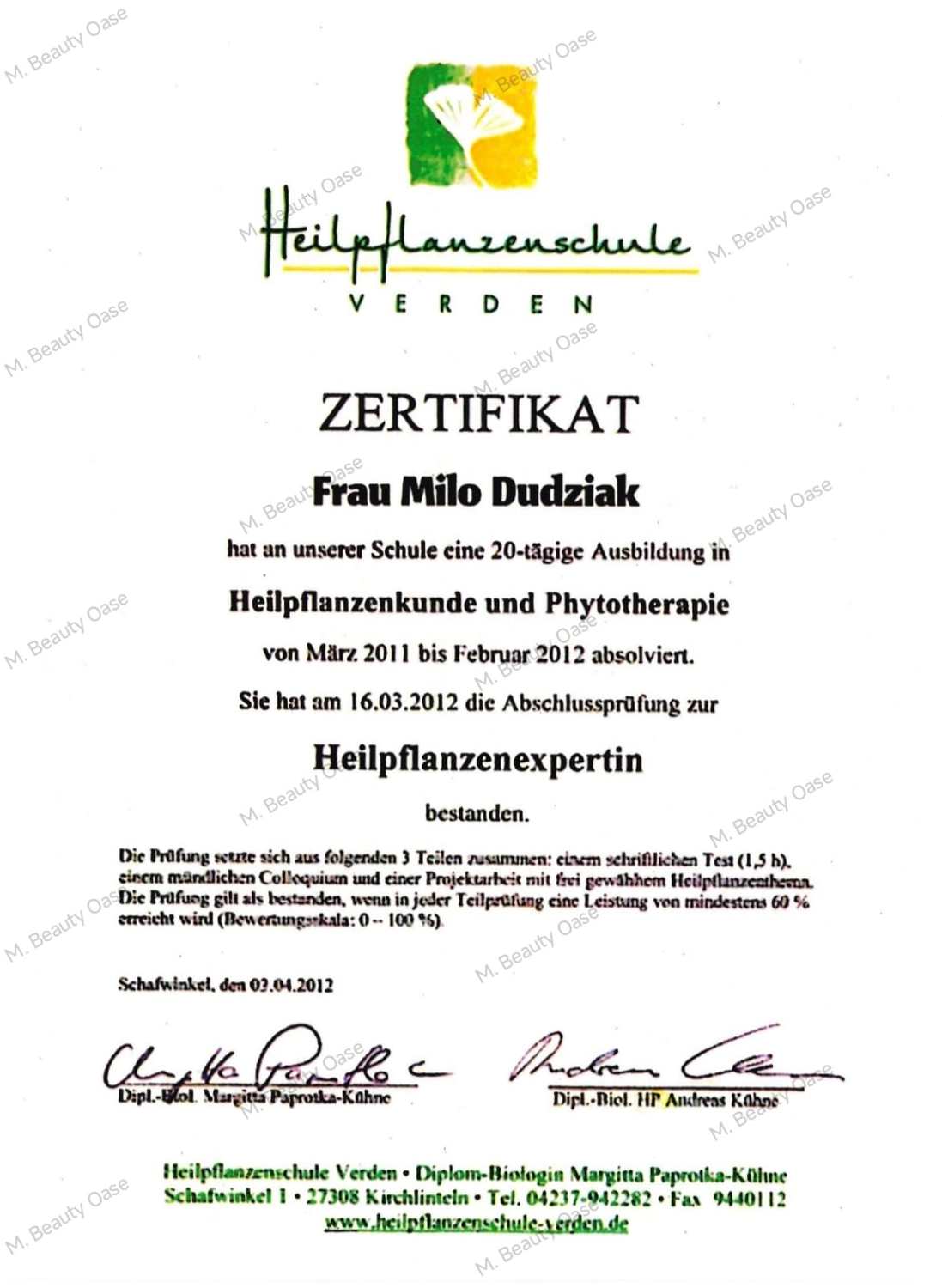 Milos Beauty Oasis - Milo Dudziak Zertifikat Augenbrauen-Mapping