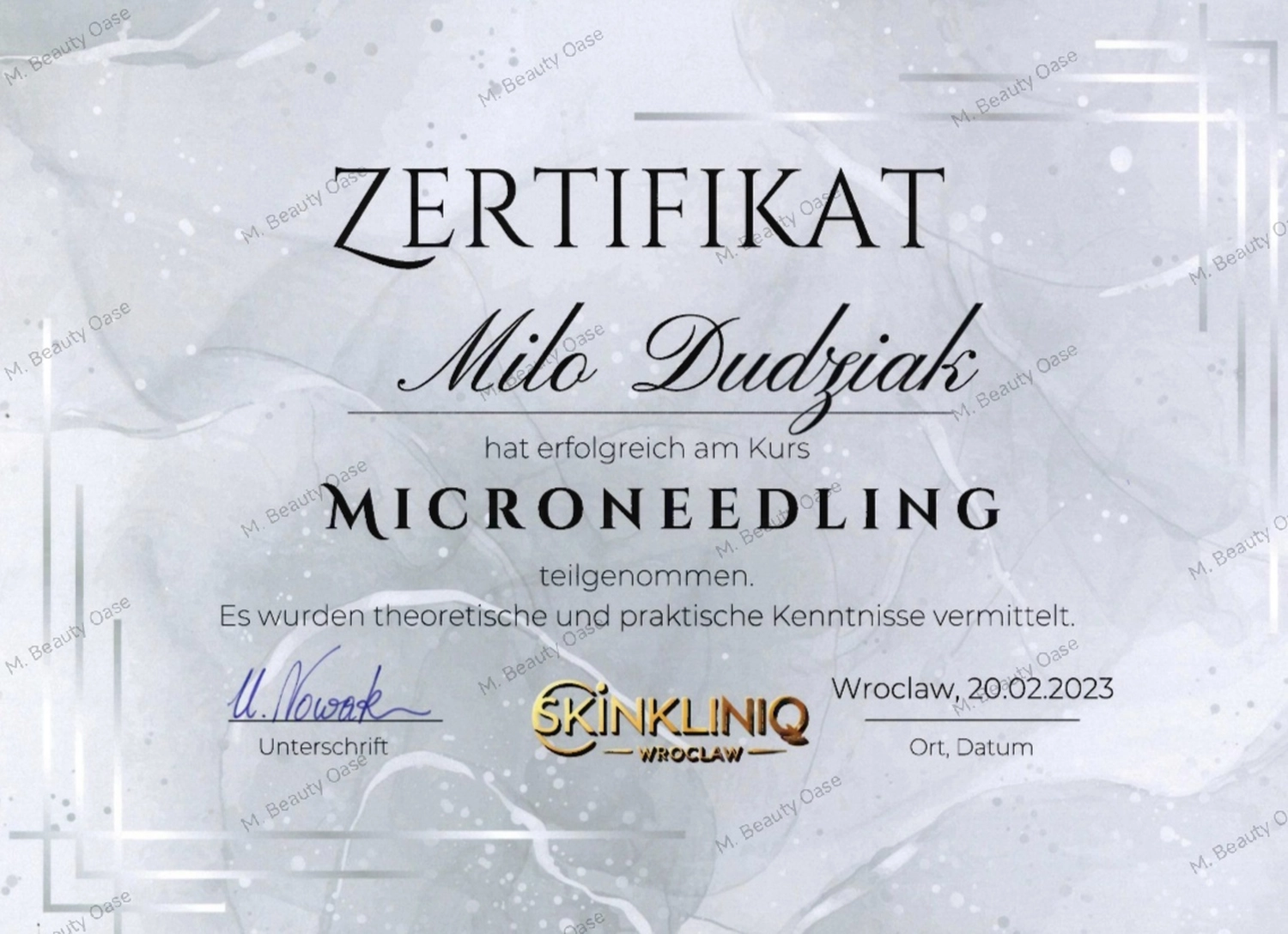 Milos Beauty Oasis - Milo Dudziak Zertifikat Augenbrauen-Mapping