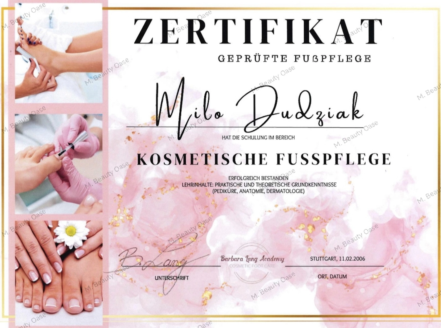 Milos Beauty Oasis - Milo Dudziak Zertifikat Augenbrauen-Mapping